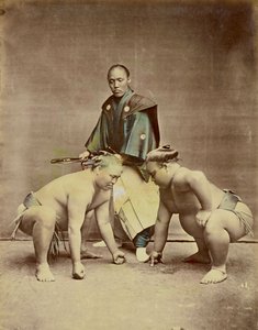 Sumo Wrestlers, ca. 1880 (håndfarvet albumin print)